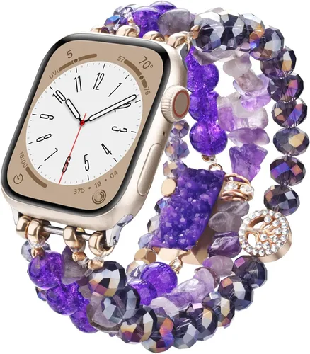 Miniatura 11 de VISOOM - Pulsera de cuentas boho compatible con Apple Watch Band de 40mm/38mm/41mm Series 9 8 7 SE; pulsera de moda de cuentas de cristal hecha a