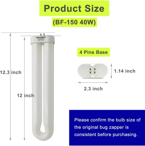Miniatura 2 de BF-150 - Bombilla de repuesto para exterminador de insectos de 40 vatios para Flowtron BK-80D, MC9000, FC-7600, FC-7800, FC-8800, Stinger UV40