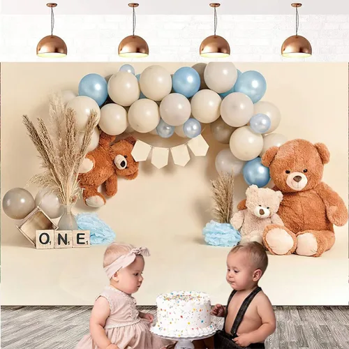 Miniatura 3 de Bear Newbown - Globo de ruptura de pastel de primer cumpleaños, decoración de fondo de bebé, estudio fotográfico, cartel de fiesta de primer