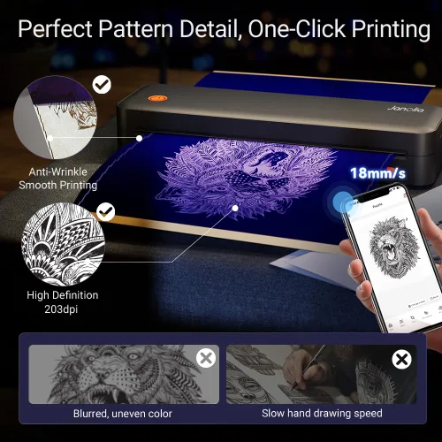 Miniatura 5 de Janolia Impresora inalámbrica de plantillas de tatuaje, máquina de impresora térmica portátil para papel de 2.24 a 8.5 pulgadas