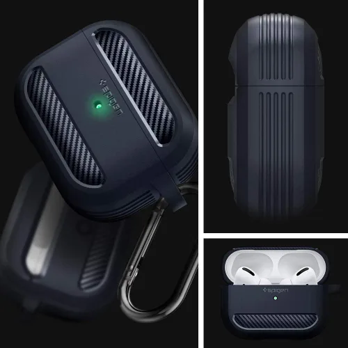 Miniatura 2 de Spigen Rugged Armor - Funda de protección contra caídas con mosquetón diseñada para AirPods Pro (2019), color carbón