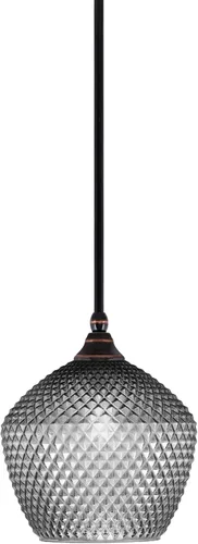 Miniatura 208 de Toltec Lighting Tallo Colgado Mini colgante, acabado de cobre negro, 3.5" cuadrado humo burbuja vidrio