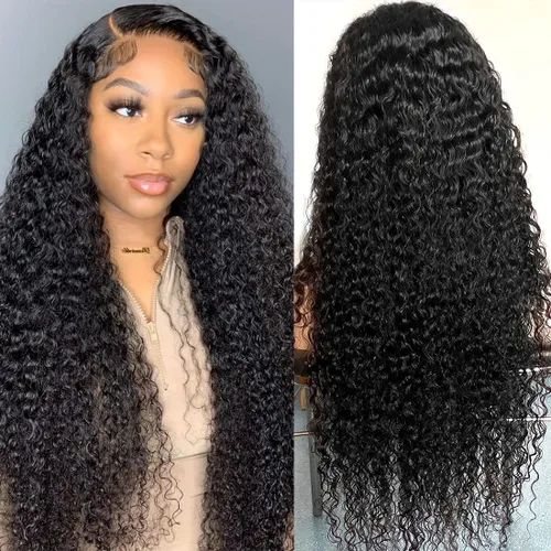 Miniatura 2 de Peluca de cabello humano con malla frontal de onda profunda 13x4 HD, transparente, con rizos, para mujeres, 180% de densidad, sin pegamento, cabello