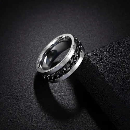 Miniatura 100 de Anillos giratorios para la ansiedad para hombre, anillos clásicos de cadena para mujeres y adultos, anillo de acero de titanio