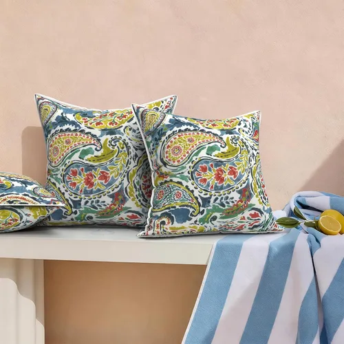 Miniatura 13 de Juego de 2 almohadas para exteriores de 16 x 16 pulgadas, repelentes al agua con interiores, para muebles de patio, hogar, jardín, geometría bohemia