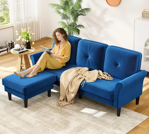 Miniatura 10 de Sofá biplaza de 69 pulgadas, sofás pequeños de terciopelo para espacios pequeños, sofás de dos plazas con 2 almohadas, sofás de dos plazas