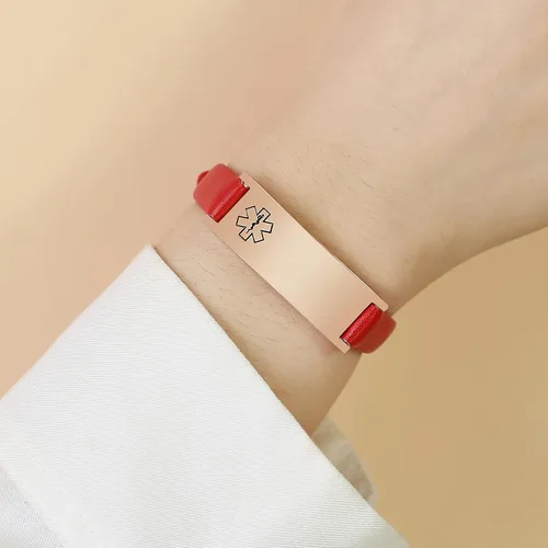 Miniatura 57 de MPRAINBOW Pulsera de alerta médica personalizada para mujer, correa de reloj de cuero genuino, grabado de doble cara, diabetes, epilepsia, joyería