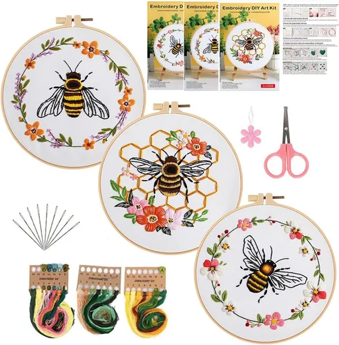 Miniatura 10 de Konrisa Kit de Bordado Estampado con Patrón Floral DIY Kits de Punto de Cruz para Adultos Flores Plantas Kit de Iniciación de Bordado con Hilo