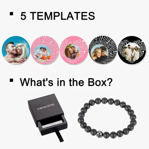 Miniatura 6 de EMIRISTIC Pulsera de fotos personalizada, pulsera de cadena cubana de piedra natural con imagen personalizada, regalo para cualquier día especial
