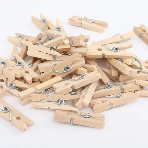 Miniatura 5 de 100 piezas Mini madera natural ropa foto papel clavija pin pinzas artesanía clips escuela oficina papelería (azul)