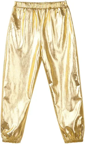 Pantalones de baile de hip hop para niños y niñas, pantalones de harén metálicos brillantes, ropa de baile callejero