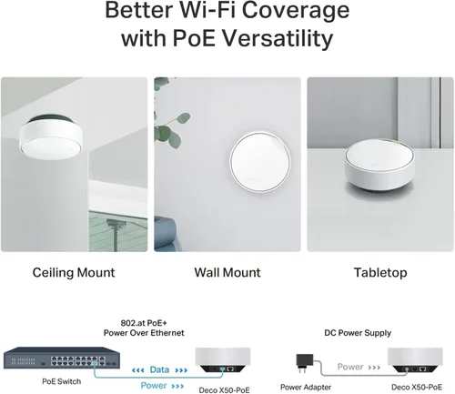 Miniatura 6 de TP-Link Deco X50-PoE AX3000 PoE Mesh WiFi - Malla WiFi 6 para montaje en techo/pared, reemplazo del enrutador WiFi, punto de acceso y extensor