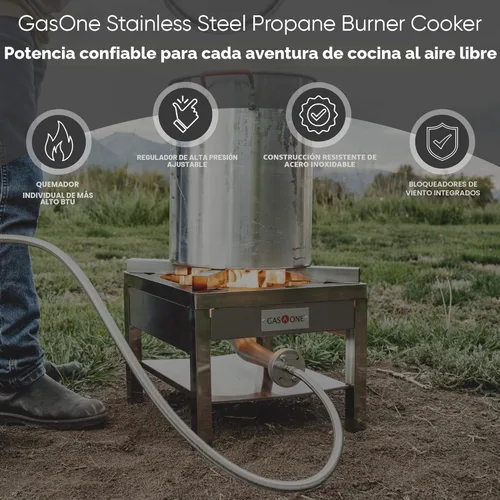 Miniatura 2 de GasOne Quemador Cocinador de Propano de Acero Inoxidable Con Regulador con Manguera Trenzada de Acero Para Cocinar al Aire Libre, Freír Pavo