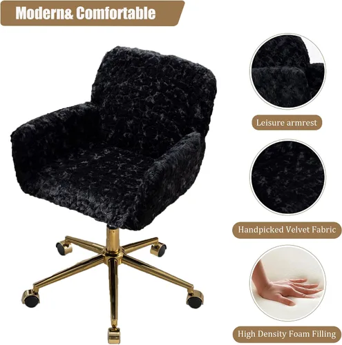 Miniatura 5 de LKTART Silla de escritorio de piel sintética para mujeres y niñas, silla decorativa moderna con ruedas rodantes, sillas tapizadas de maquillaje
