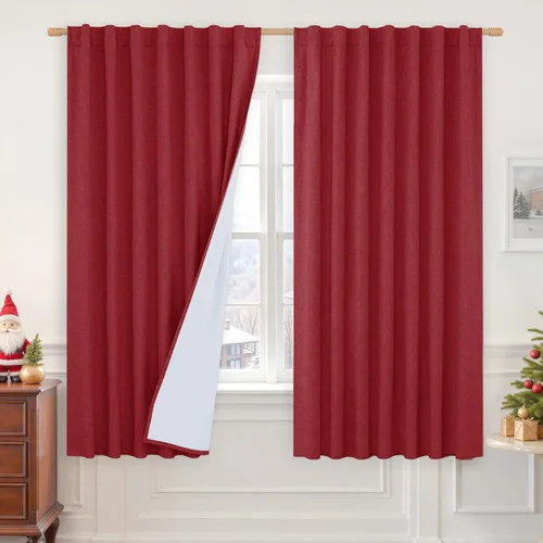 Miniatura 143 de LAMIT Cortinas de lino natural 100 % opacas para ventana, para dormitorio, 45 pulgadas, cortinas térmicas con textura de lino estilo granja