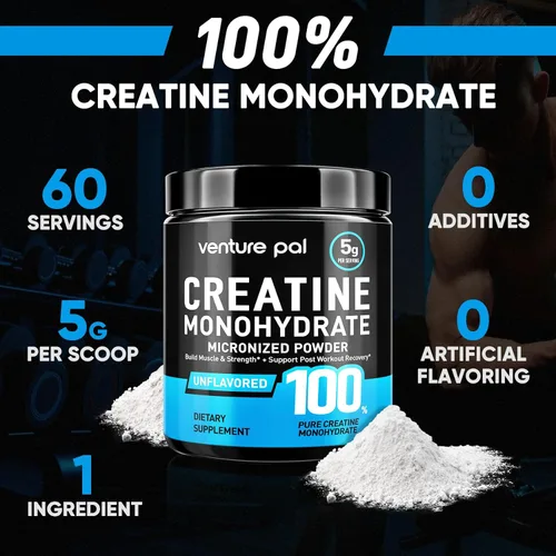 Miniatura 11 de Venture Pal Monohidrato de creatina micronizada 100% pura, creatina sin sabor para mujeres y hombres, vegano, keto, sin gluten, 5 g (5000 mg) por