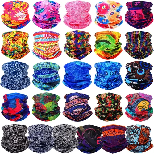 Jiuguva 26 piezas de polaina de cuello para hombre, diadema bohemia, envoltura para la cabeza, a granel, senderismo, bufanda sin costuras, bandana