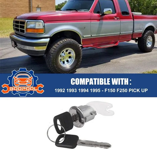 Miniatura 2 de Interruptor de encendido con cilindros de cerradura de puerta con llave cromados compatibles con Ford F150 F250 Pick Up 1992-1995