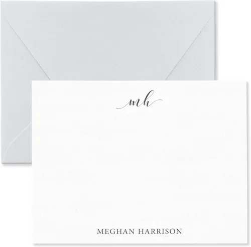Miniatura 9 de Tarjetas de notas personalizadas y sobres estacionarios con monograma de nombre, juego personalizado de papelería de tarjetas planas en elección