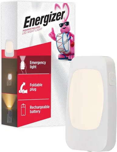 ENERGIZER - Luz LED de noche 4 en 1 contra fallas de energía, 1 paquete, enchufable, sensor de luz, encendido/apagado automático, enchufe plegable,