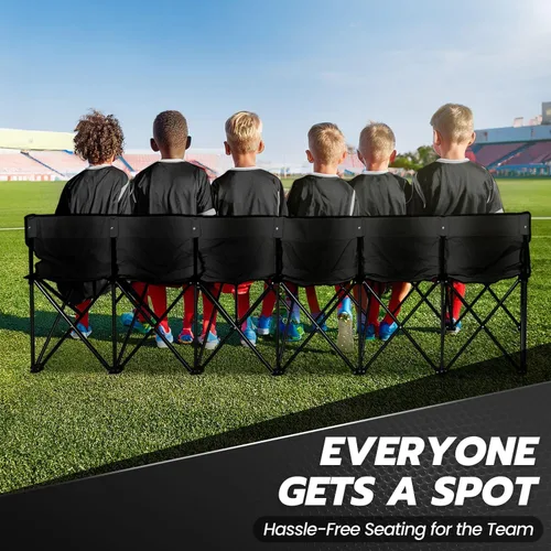 Miniatura 4 de Flexzion Asiento de banco plegable portátil, 6 plazas, banco de fútbol plegable, asientos portátiles para gradas, camping, línea lateral, con Negro