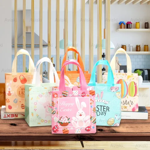 Miniatura 7 de Aviski 12 bolsas de caza de huevos de Pascua de varios tamaños, bolsa de regalo de huevos de gallina de zanahoria con asas, bolsas de regalo