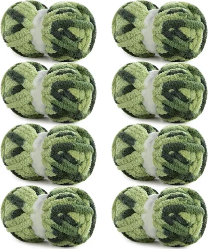 Miniatura 14 de HOMBYS Paquete de 8 hilos gruesos gigantes para tejer a ganchillo/tejer a mano, súper voluminosos, grandes, suaves, esponjosos, tie dye de felpa
