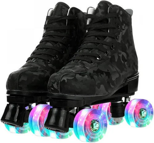 jessie Patines de ruedas para exteriores para mujeres y adultos, con ruedas iluminadas, patines quad negros para hombres, jóvenes, niños y niñas