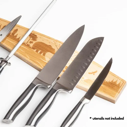 Miniatura 3 de Soporte de cuchillos mangético de alta calidad de 16 pulgadas para pared, imán grabado resistente para cuchillos, a rayas magnéticas de pared o Oso