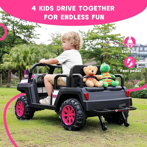 Miniatura 2 de Coche eléctrico para niños, juguetes de 24 V y 4 plazas con control remoto para padres, suspensión de 4 ruedas, capacidad máxima de peso de 220 Rosa