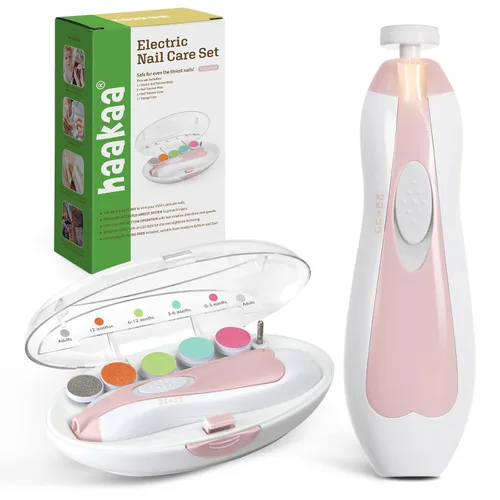 haakaa - Cortaúñas eléctrico seguro para bebé, juego de lima de uñas para bebé, kit de manicura, kit de aseo para recortar y pulir para recién Rosa