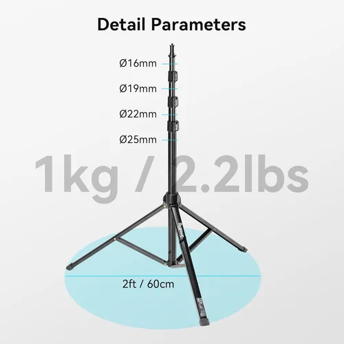 Miniatura 7 de SMALLRIG RA-S200 Soporte Ligero para Fotografía, 200cm / 6.6ft / 78.7", Negro, Aleación de Aluminio, Soporta hasta 4kg, Compatible con Reflectores