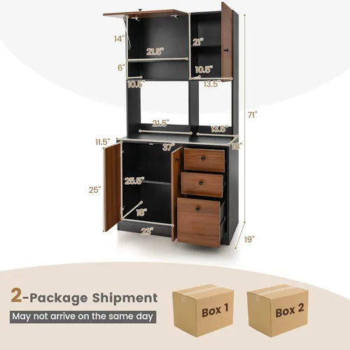 Miniatura 3 de Giantex Despensa de cocina, buffet con 3 armarios de almacenamiento, armario grande de piso de 71 pulgadas con 3 cajones profundos, encimera ancha