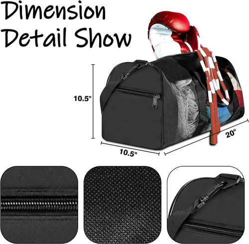 Miniatura 5 de Bolsa de boxeo de malla con correa de hombro desmontable, bolsa de lona transpirable para ropa y equipo sudoroso, bolsa de entrenamiento duradera