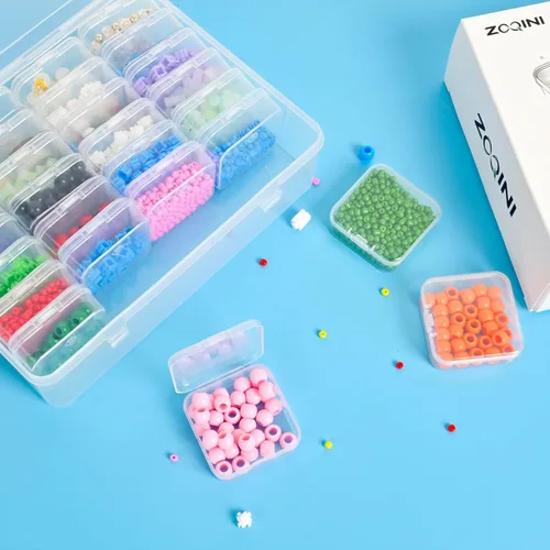 Miniatura 2 de Caja organizadora de cuentas, 28 recipientes pequeños de plástico transparente, 1 caja organizadora grande de manualidades, 1 etiqueta de hoja