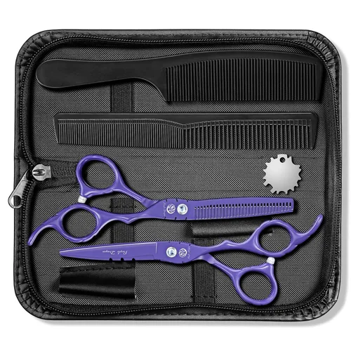 Miniatura 9 de Purple Dragon Profesional de Japón Juego de Tijeras de Peluquería 440C para Salón de Corte y Tijeras de Adelgazamiento para Barbería con Bolsa
