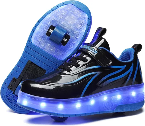 Ufatansy Zapatos de patinaje con luz LED con ruedas, zapatos de rodillo USB Rechargealbe zapatos regalos para niños