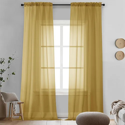 Miniatura 156 de OVZME - Cortinas traslúcidas blancas de 45 pulgadas de largo, 2 paneles, cortinas de gasa con bolsillo para barra para ventanas pequeñas, cada una