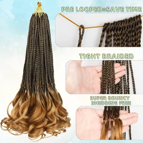 Miniatura 3 de Paquete de 8 trenzas de ganchillo rizadas francesas para mujeres de color, 18 pulgadas, paquete de 8 trenzas de caja diosa, extensiones de cabello