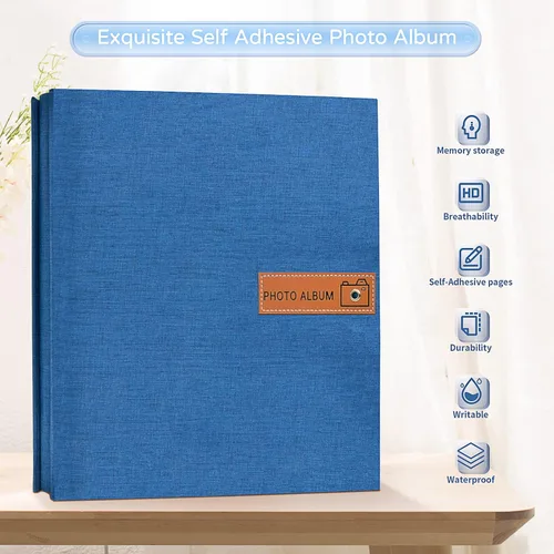 Miniatura 2 de Popotop Álbum de fotos grande autoadhesivo 4x6 5x7 8x10, álbum de recortes DIY, libro de fotos, regalos para mamá, familia, bebé y boda, con Azul