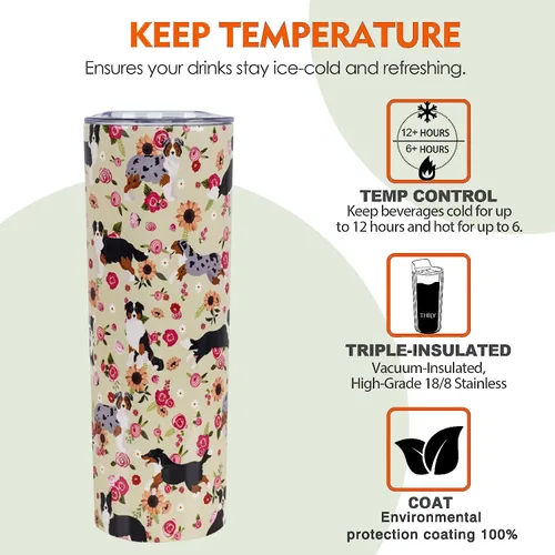 Miniatura 5 de Border Collie - Vaso de acero inoxidable, regalos para amantes de los perros para mujeres, tazas de café de viaje para perros para bebidas frías