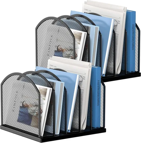 Miniatura 13 de Gawerk Organizador de escritorio vertical de 5 secciones, organizador de carpetas de malla de 5 secciones para oficina, hogar y aula (1, negro)