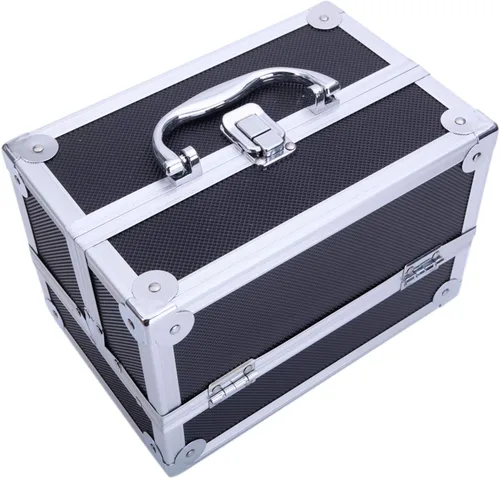 Miniatura 8 de Caja de maquillaje Estuche de tren de gran capacidad de almacenamiento portátil organizador de cosméticos de viaje con compartimentos y bandejas