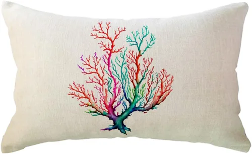 ULOVE LOVE YOURSELF Funda de almohada de acuarela coral con diseño de planta de follaje de árbol de mar, océano náutico, playa, casa, fundas