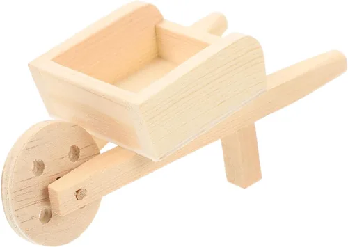 jojofuny Modelo de carretilla de madera pequeña, carrito en miniatura para casa de muñecas, jardín de hadas y decoración del hogar, diseño ligero y