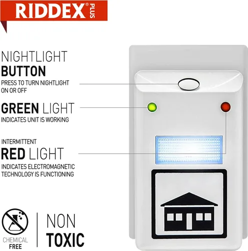 Miniatura 2 de RIDDEX Plus Repelente de Insectos - Enchufe, Disuasivo para Ratones - Control de Plagas para Defensa Contra Ratas, Ratones, Cucarachas, Bichos e