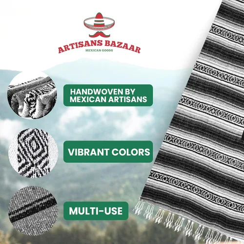 Miniatura 86 de Artisans Bazaar Poncho tradicional mexicano de Baja para hombres y mujeres, auténtico sarape de Gaban, manta de vaquero Pancho Jorongo