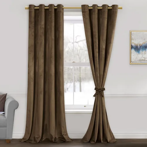 Miniatura 55 de JIUZHEN - Cortinas de terciopelo gris de 63 pulgadas opacas para sala de estar - Cortinas gruesas de terciopelo con ojales para ventana