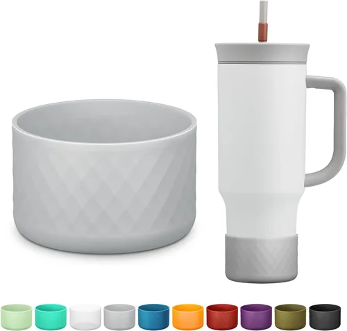 Manga de silicona para el vaso Owala de 40 oz con asa, funda protectora antideslizante para accesorios de vasos térmicos de acero inoxidable con Gris