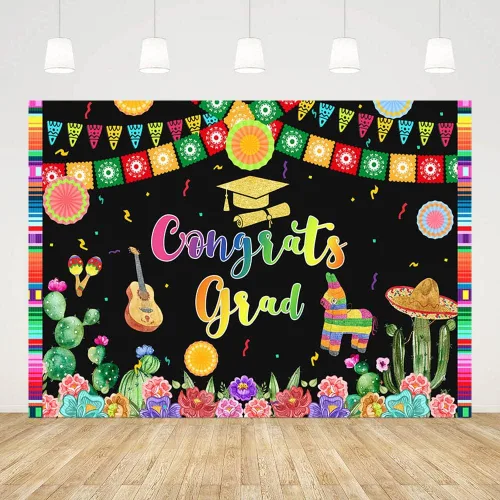 Telón de fondo mexicano de 7 x 5 pies, decoración de fiesta de graduación mexicana 2022, abanicos de papel, flores, fotografía, fondo de tela de